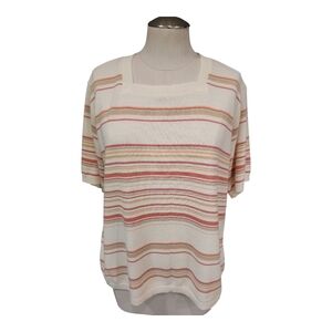 Vintage Amana Woolen Mill Striped Knit Top Size XL Made in USA